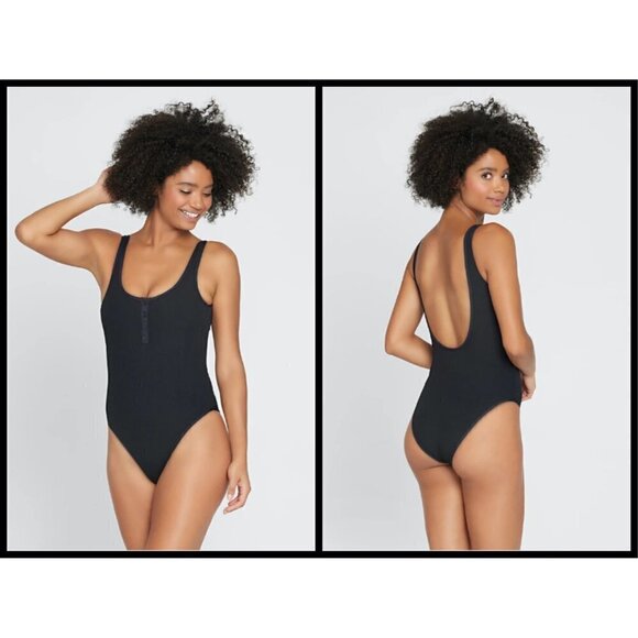 💕L*SPACE💕 Ribbed Float On One Piece Swimsuit Black 10 Large NWT - Picture 9 of 16